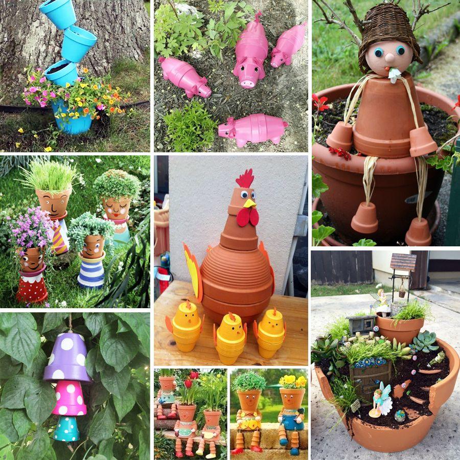 compo terre cuite pot - Décoration de jardin en objets de récup’ : des idées originales à découvrir